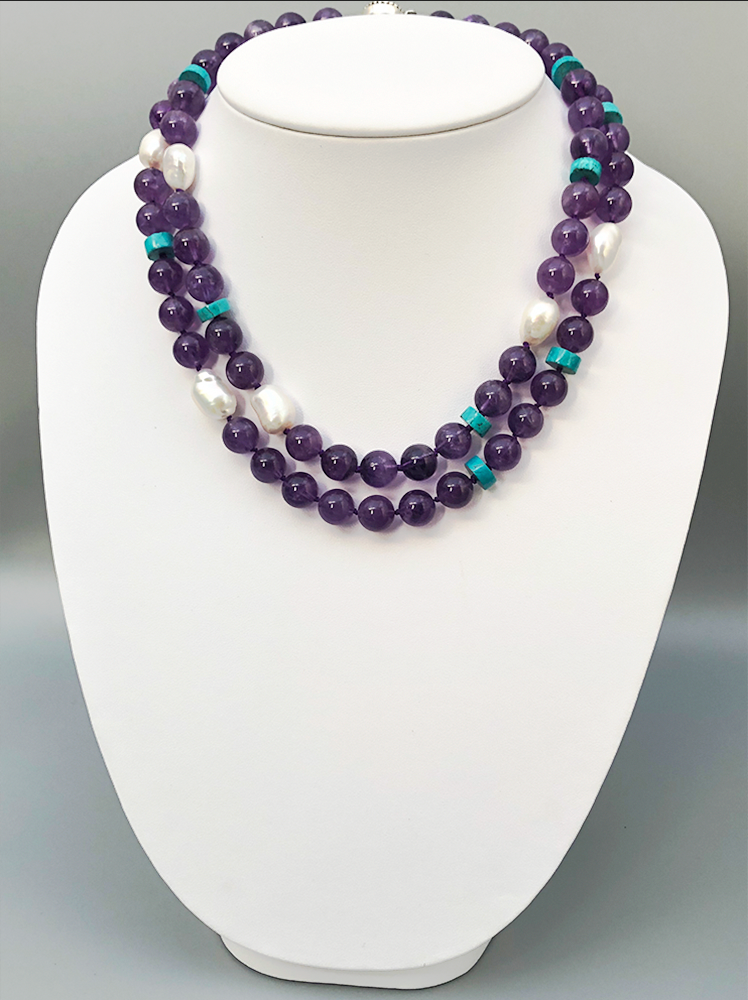 Amethyst, Turquoise & Pearl Necklace