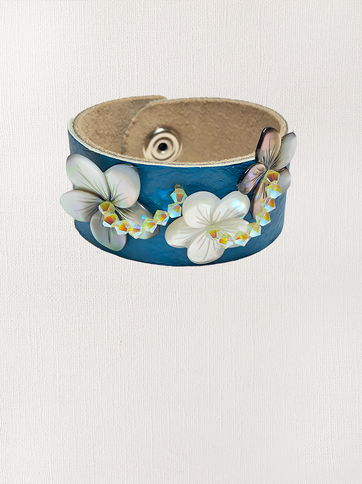 Mother-of-Pearl & Swarovski Leather Cuff