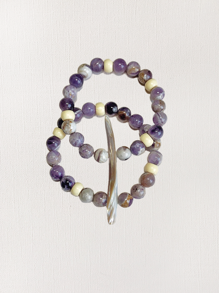 Sage Amethyst & Bone Stretch Bracelet