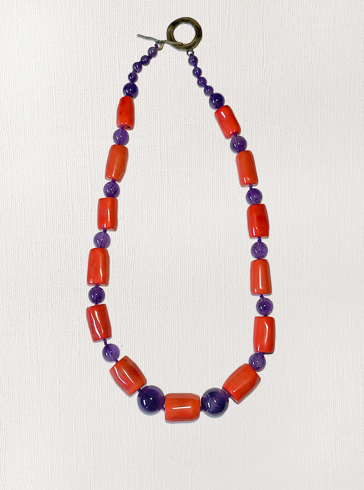 Bamboo Coral & Amethyst Necklace