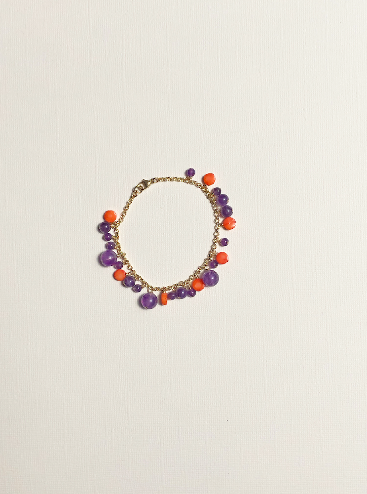 Coral & Amethyst Gold Bracelet